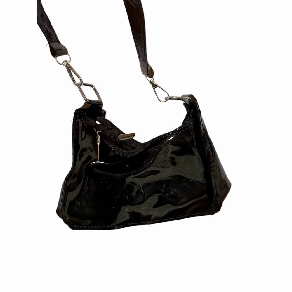 Womens Mini Jelly Shoulder Crossbody Purse Black Transparent Zip Top - Picture 4 of 4